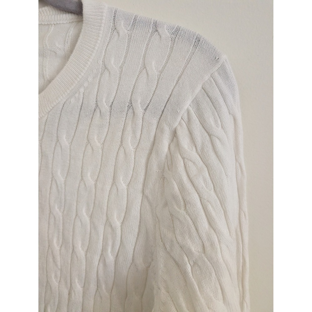 J. Crew White Cable Knit Cotton Cardigan Sweater Womens Large neutral minimalist - Picture 2 of 6